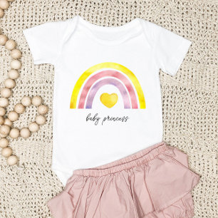 Simple Pink Yellow Rainbow Newborn Girl Baby Bodysuit