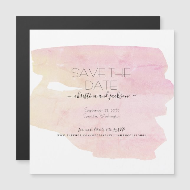 Simple Pink & Yellow Watercolor Swash Save Date Magnetic Invitation (Front/Back)