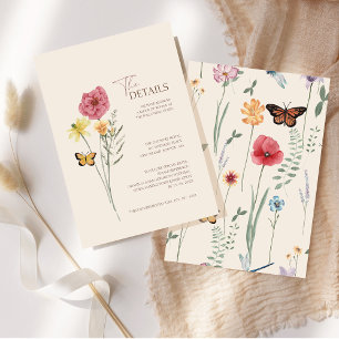 Simple Pink Yellow Wildflower Wedding Details Enclosure Card