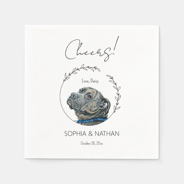 Simple Pit Bull Dog Wedding Cocktail Napkins (Front)