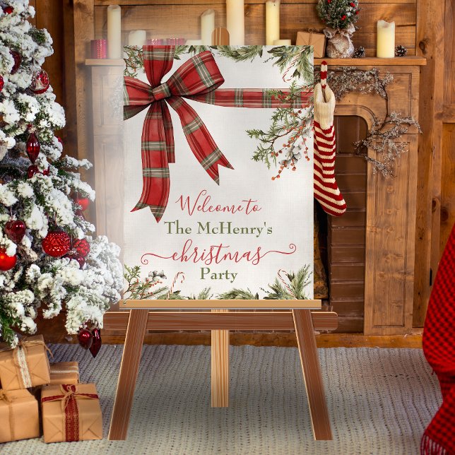 Simple Plaid Red Bow Christmas Holiday Welcome Poster (Creator Uploaded)
