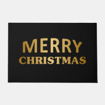 Simple Plain Black and Gold Christmas Doormat