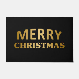 Simple Plain Black and Gold Christmas Doormat
