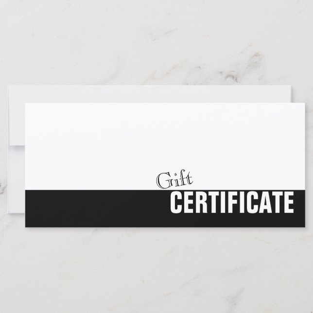 Simple Plain Black and White Gift Certificate Card (Front)