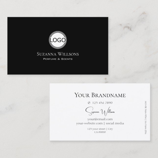 Simple Plain Black and White with Logo Classic Business Card (Front/Back)