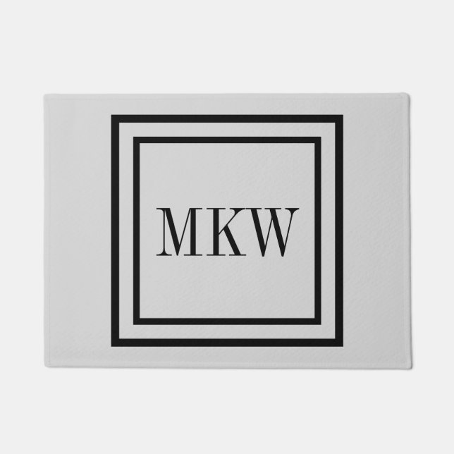 Simple Plain Black Border Full 3 Initals Monogram Doormat (Front)
