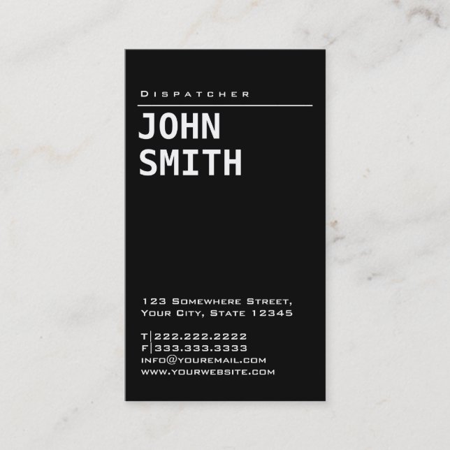 Simple Plain Black Dispatcher Business Card (Front)