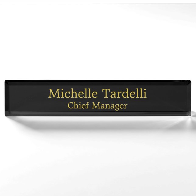 Simple Plain Black Gold Colour Minimalist Nameplate (Front)