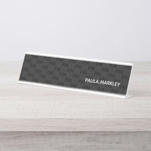 Simple Plain Black Grey Modern Monogram Pattern Desk Name Plate