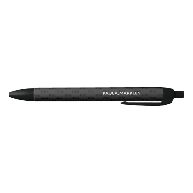 Simple Plain Black Grey Modern Monogram Pattern Ink Pen (Bottom)