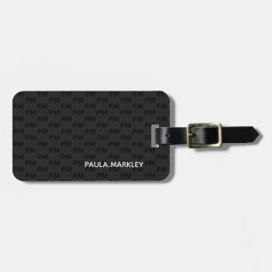 Simple Plain Black Grey Modern Monogram Pattern Luggage Tag