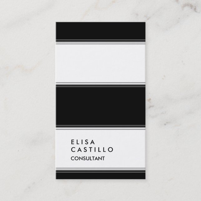 Simple Plain Black White Striped Trendy Consultant Business Card (Front)