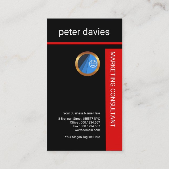 Simple Plain Bold Red Position Placard Marketing Business Card (Front)