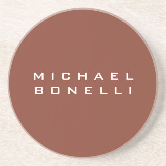 Simple Plain Brown Minimalist Modern Your Name Coaster