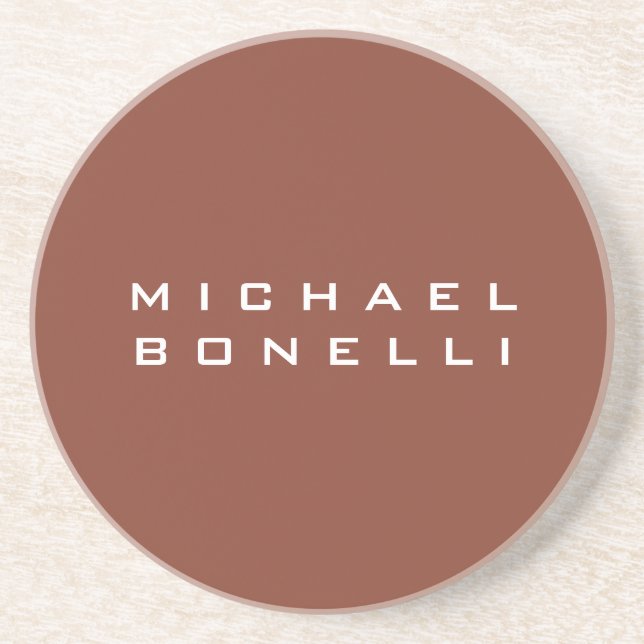 Simple Plain Brown Minimalist Modern Your Name Coaster (Front)