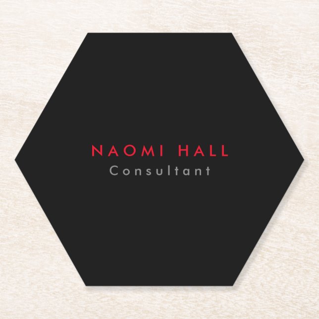 Simple Plain Elegant Black Red Minimalist Paper Coaster (Front)