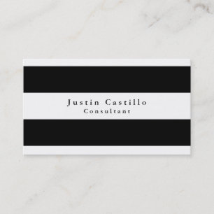 Simple Plain Elegant Black White Striped Modern Business Card