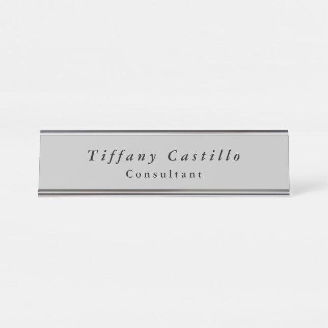 Simple Plain Elegant Minimalist Modern Grey Desk Name Plate (Front)