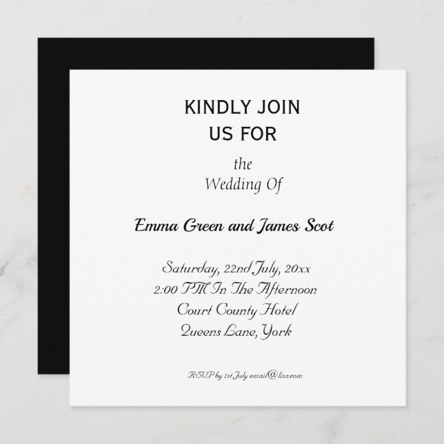 Simple Plain Elegant Wedding Invitation | Square (Front/Back)