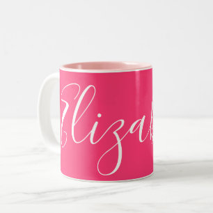 Simple Plain Girly Pink Custom Name Elizabeth Two-Tone Coffee Mug