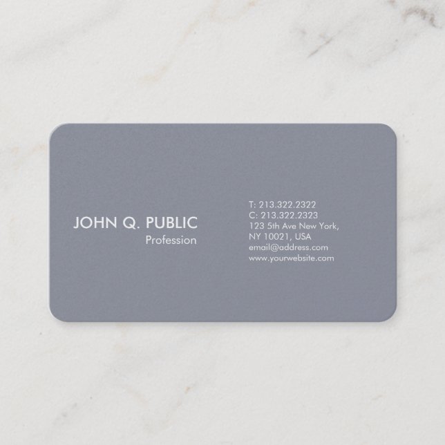 Simple Plain Grey White Modern Professional Business Card (Front)