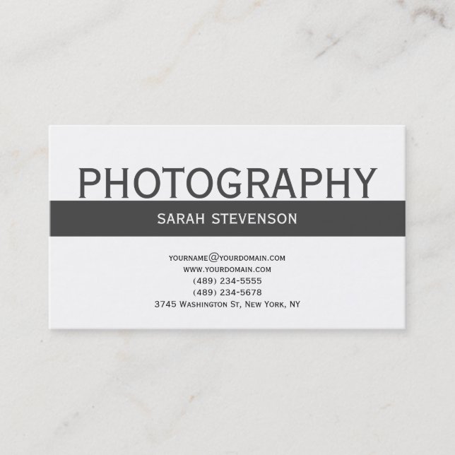 Simple Plain Grey White Photographer Business Card (Front)