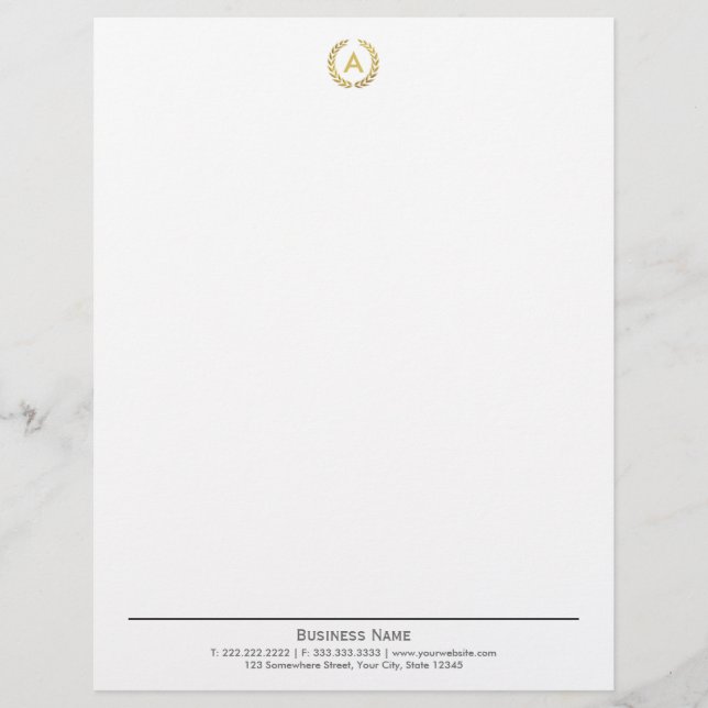 Simple Plain Laurel Wreath Monogram Letterhead (Front)