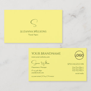 Simple Plain Light Yellow with Monogram and Logo Business Card