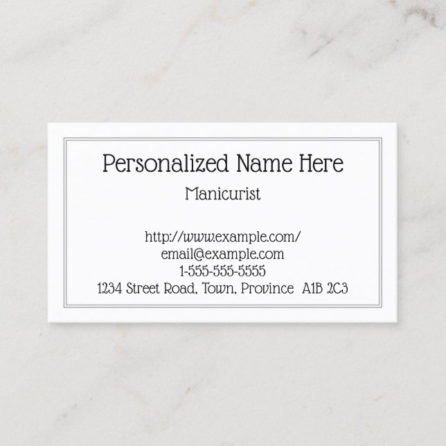 Simple & Plain Manicurist Business Card (Front)