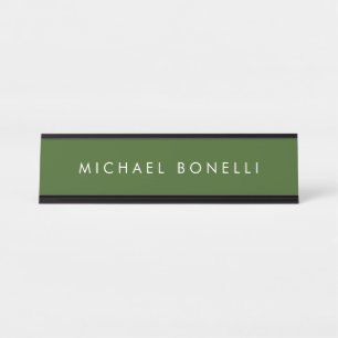 Simple Plain Minimal Elegant Modern Forest Green Desk Name Plate