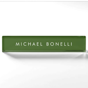 Simple Plain Minimal Elegant Modern Forest Green Nameplate
