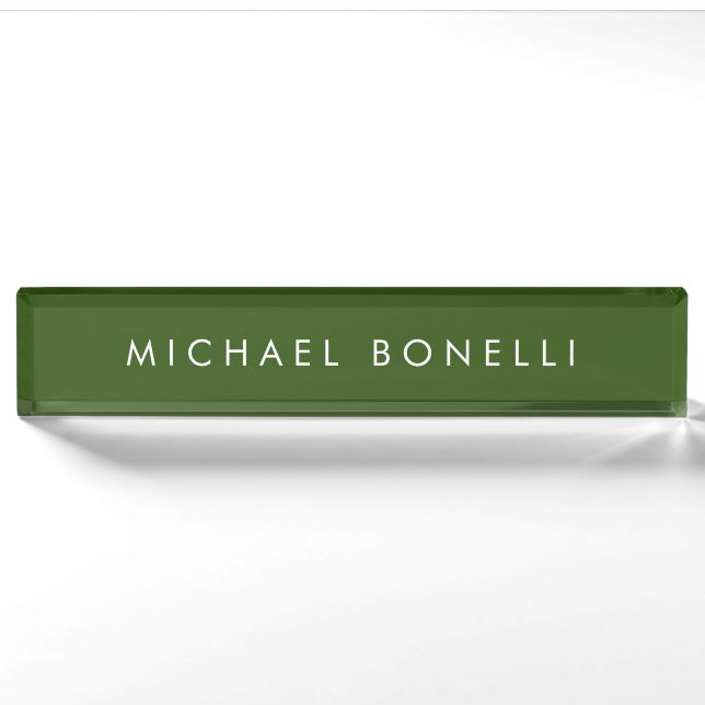 Simple Plain Minimal Elegant Modern Forest Green Nameplate (Front)