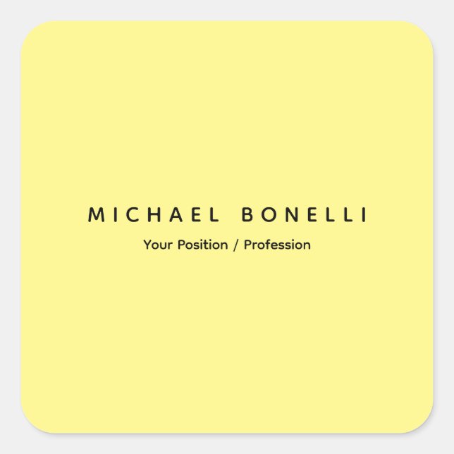 Simple Plain Minimal Elegant Modern Light Yellow Square Sticker (Front)