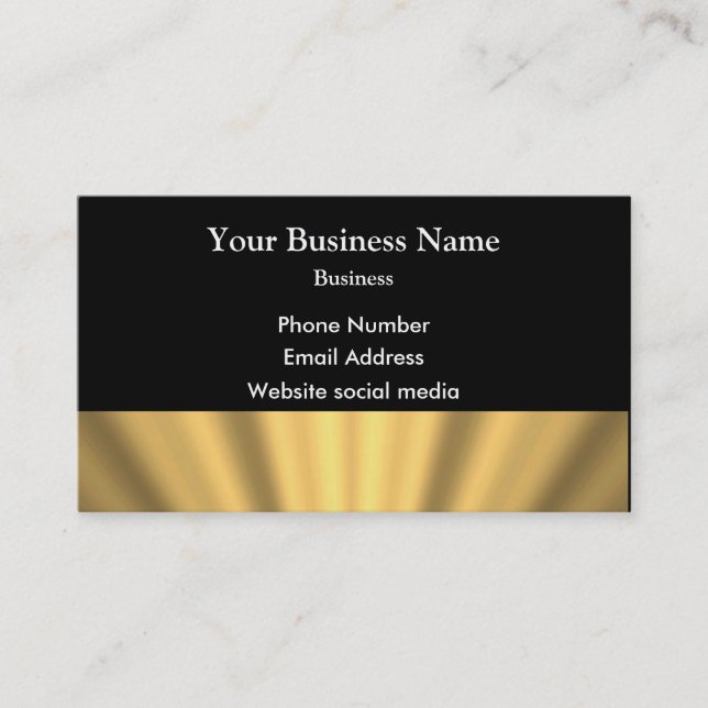 Simple plain minimal gold pattern on black business card (Front)