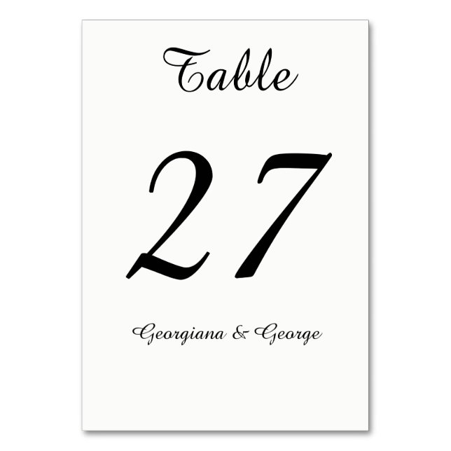 Simple, Plain, Minimalist, Elegant Black & White Table Number (Front)