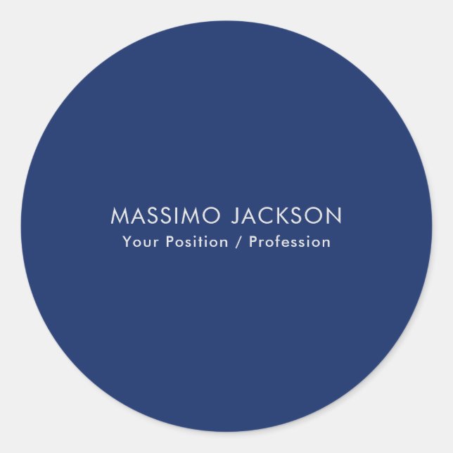 Simple Plain Minimalist Elegant Modern Blue Classic Round Sticker (Front)