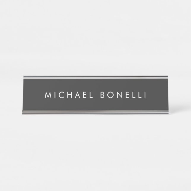 Simple Plain Minimalist Elegant Modern Grey Desk Name Plate (Front)