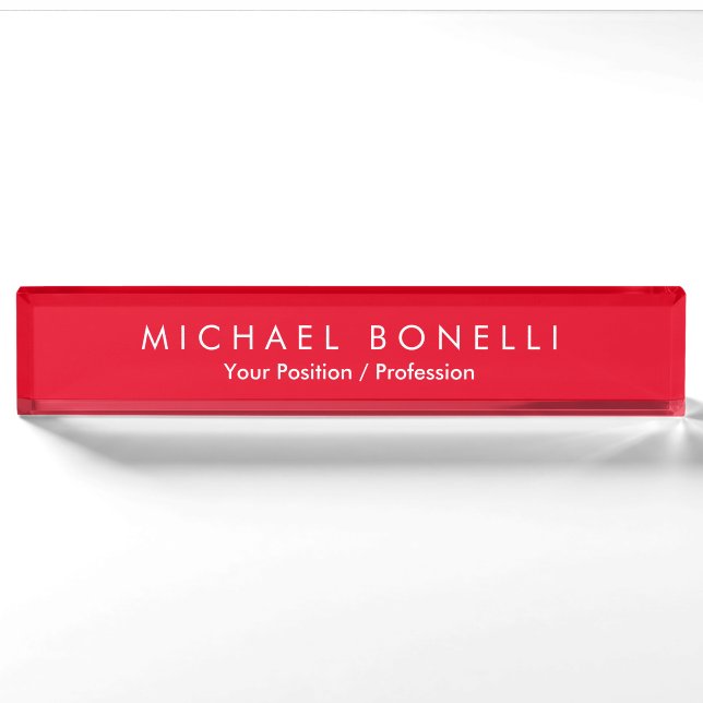 Simple Plain Minimalist Elegant Modern Red Nameplate (Front)