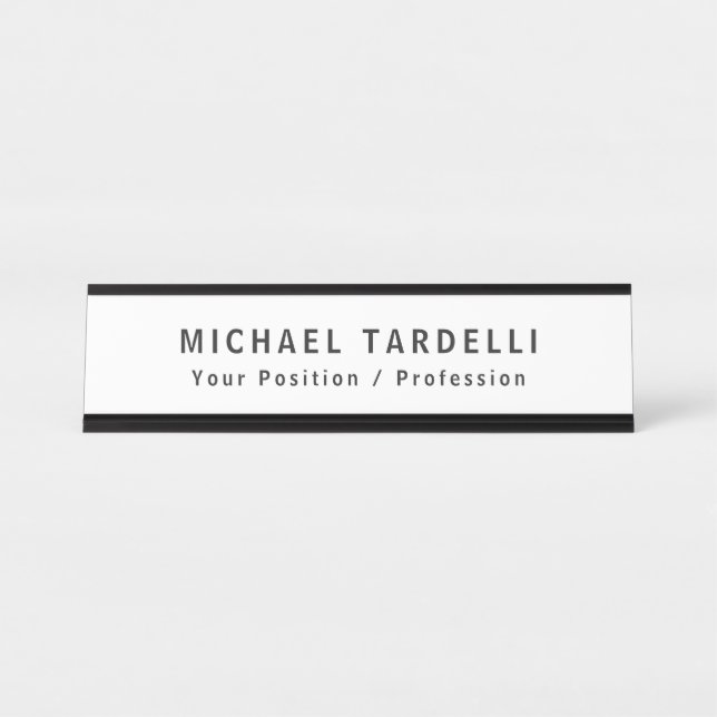 Simple Plain Minimalist Elegant Modern White Desk Name Plate (Front)