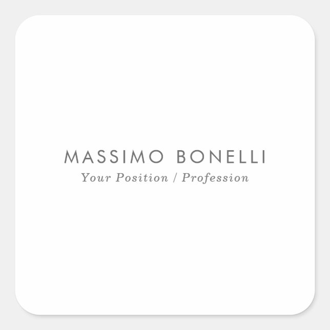Simple Plain Minimalist Elegant Modern White Square Sticker (Front)