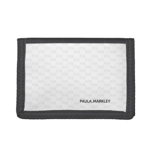 Simple Plain Modern White Grey Monogram Pattern Trifold Wallet