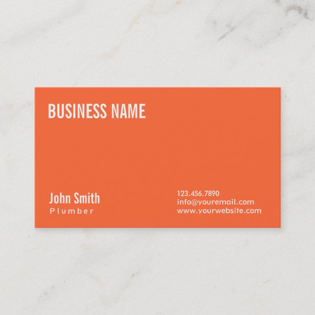 Simple Plain Orange Plumbing Business Card (Front)