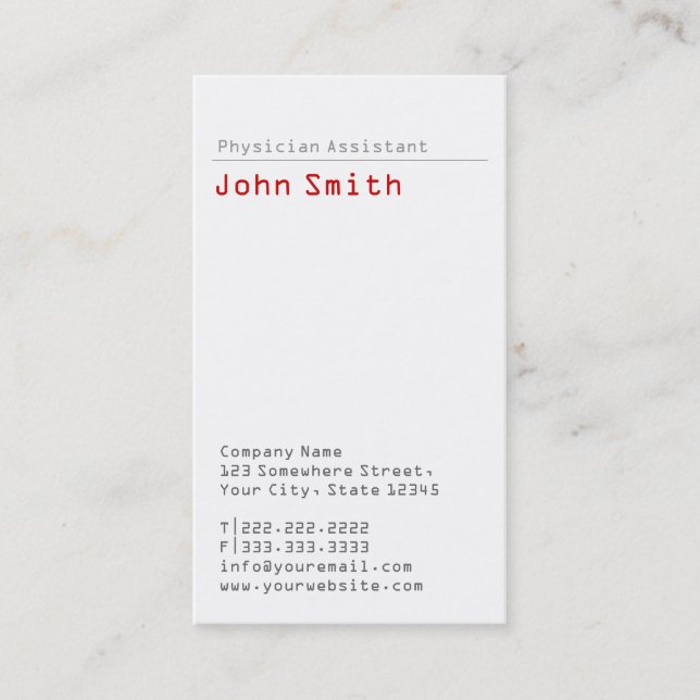 Simple Plain Physician Assistant Business Card (Front)