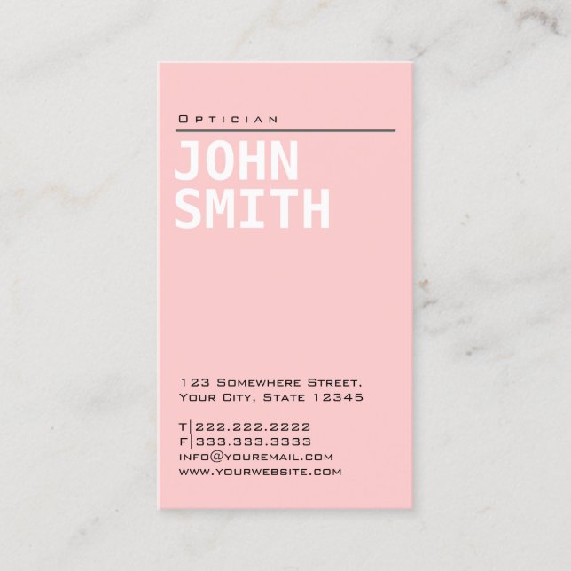 Simple Plain Pink Optician Business Card (Front)