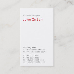 Simple Plain Plastic Surgeon Business Card