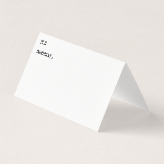 Simple, Plain Potluck Dish Recipe Tent Cards (Front)
