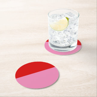 Simple Plain Red and Pink Colorblock Round Paper Coaster