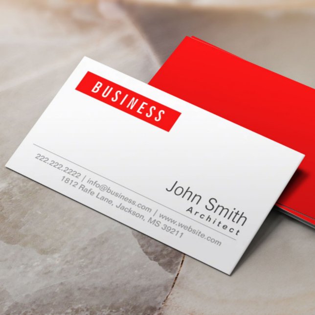 Simple Plain Red Label Architect Business Card (Creator Uploaded)