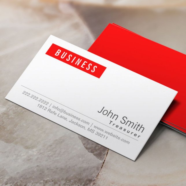 Simple Plain Red Label Treasurer Minimalist Business Card (Creator Uploaded)