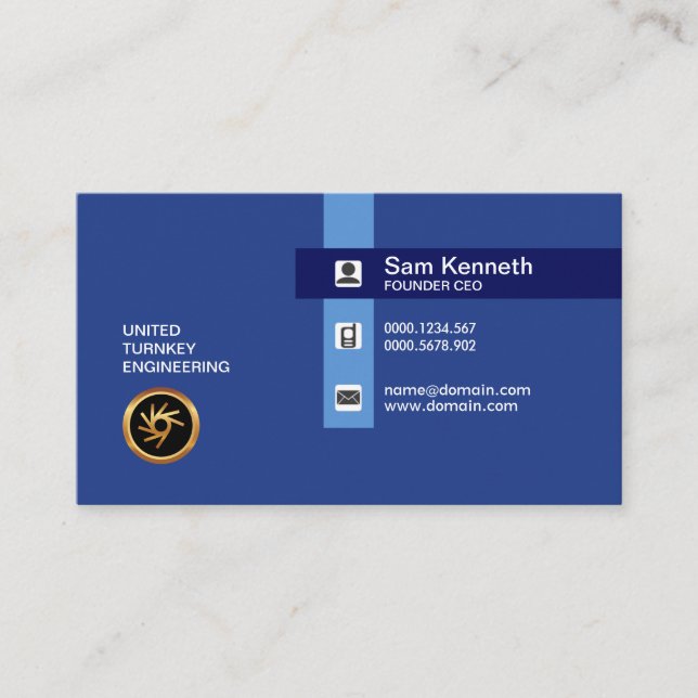 Simple Plain Retro Blue Shades Founder CEO Business Card (Front)